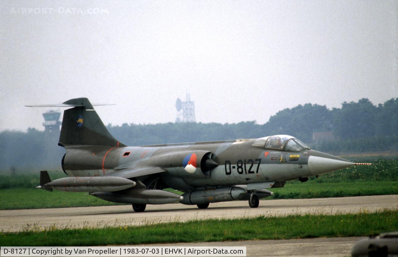 D-8127, Lockheed RF-104G Starfighter C/N 8127, Royal Netherlands Air Force Lockheed RF-104G Starfighter with Orpheus reconnaissance pod at Volkel Air Base, 1983