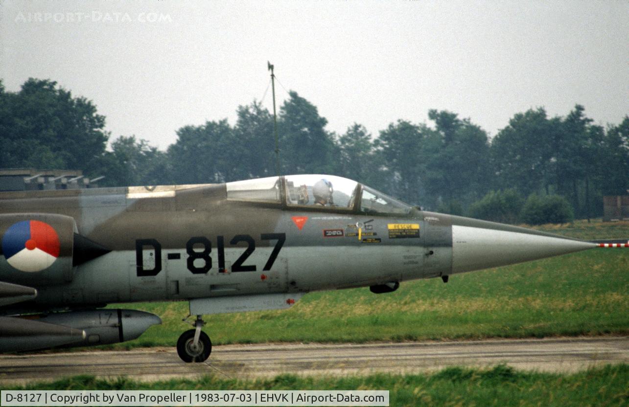 D-8127, Lockheed RF-104G Starfighter C/N 8127, Royal Netherlands Air Force Lockheed RF-104G Starfighter with Orpheus reconnaissance pod at Volkel Air Base, 1983