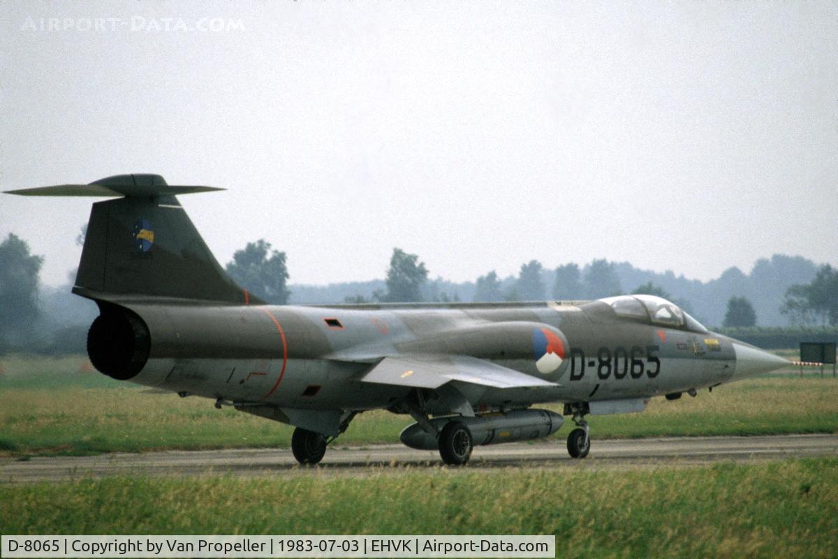 D-8065, Lockheed RF-104G Starfighter C/N 683-8065, Royal Netherlands Air Force Lockheed RF-104G Starfighter with Orpheus reconnaissance pod at Volkel Air Base, 1983