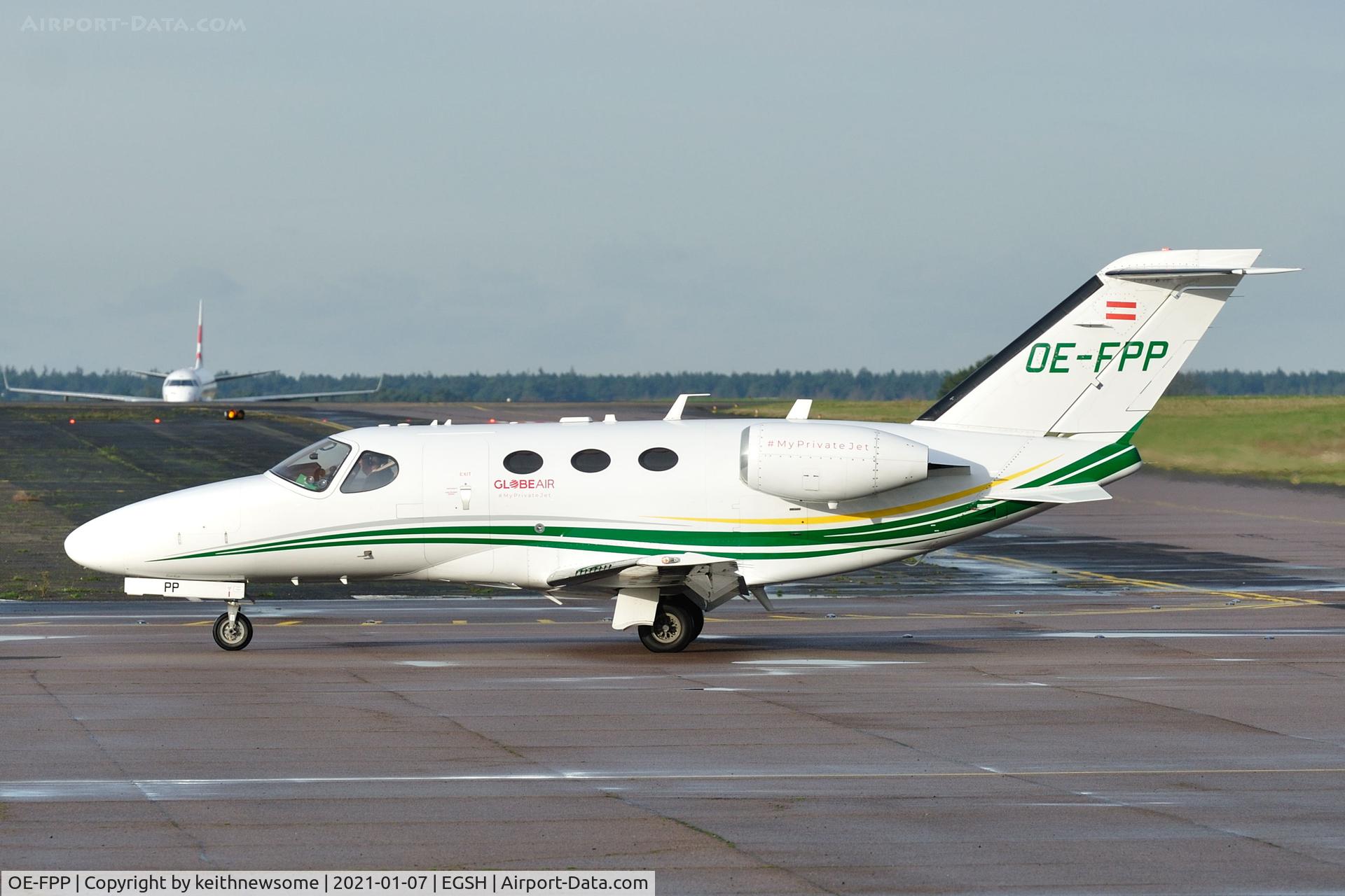 OE-FPP, 2009 Cessna 510 Citation Mustang Citation Mustang C/N 510-0186, Arriving at Norwich from Amsterdam.