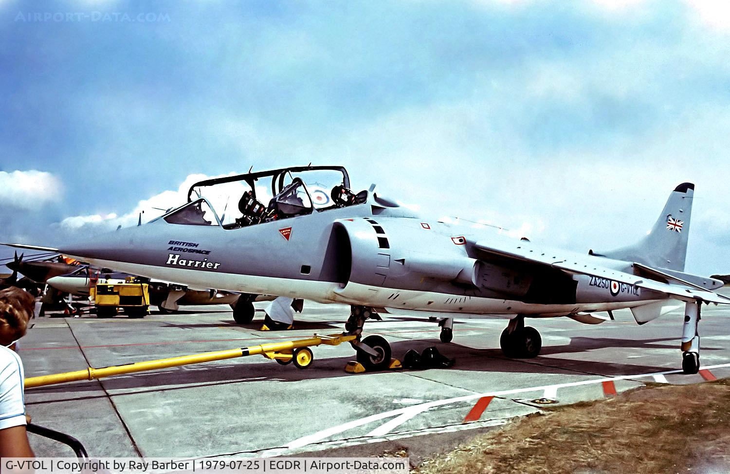 G-VTOL, 1970 Hawker Siddeley Harrier T.52 C/N B3-41H-735795, G-VTOL   (ZA250) Hawker Siddeley Harrier T.52 [B3-41H-735795] (British Aerospace) RNAS Culdrose~G 25/07/1979