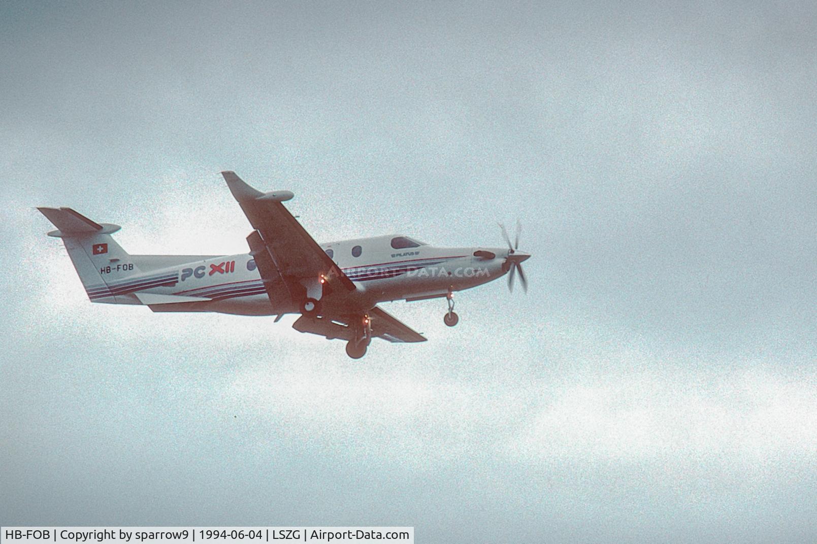HB-FOB, 1993 Pilatus PC-12/45 C/N P02, GA-Show grenchen. Second prototype. Scanned from a slide.
HB-registered from 1993-05-26 until 2014-11-11.