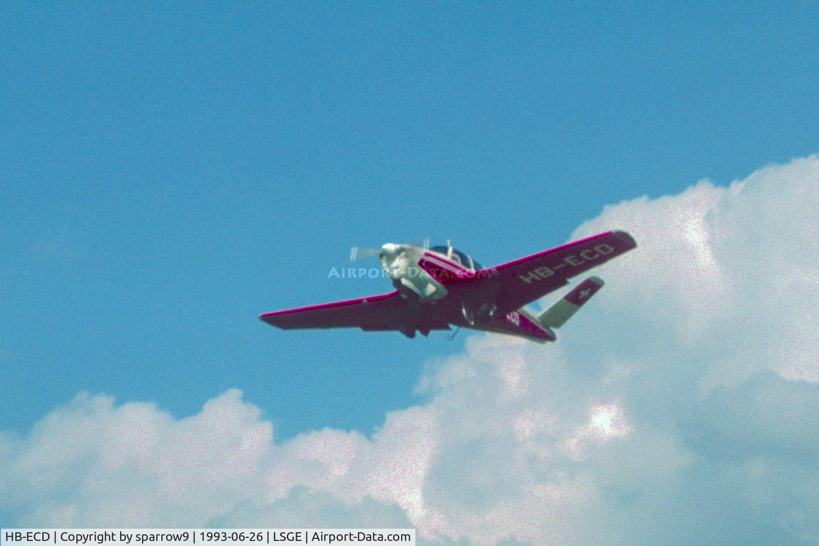 HB-ECD, 1950 Beech B35 Bonanza C/N D-2271, Departing RIO Ecuvillens. Scanned from a slide.
