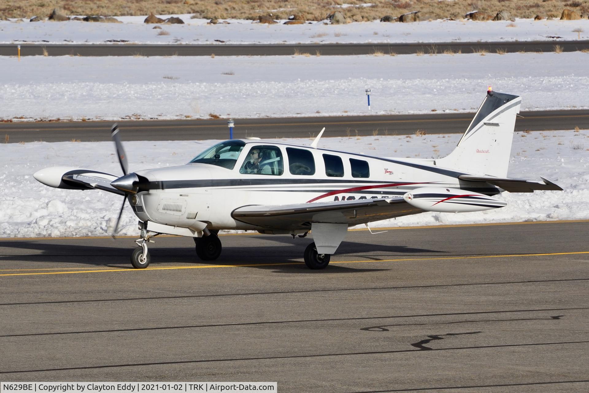 N629BE, 1999 Raytheon Aircraft Company A36 Bonanza C/N E-3287, Truckee airport California 2021.