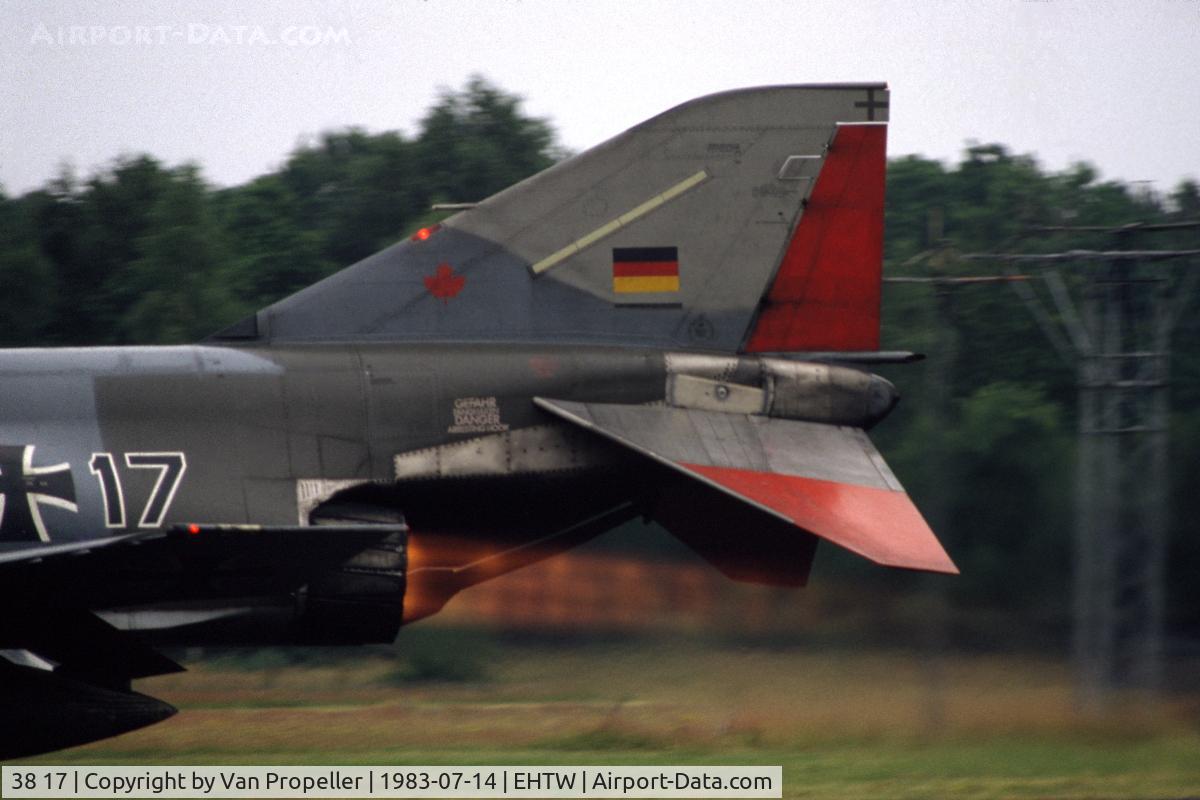 38 17, 1972 McDonnell Douglas F-4F Phantom II C/N 4654, Afterburners on: Luftwaffe McDonnell Douglas F-4F-57-MC Phantom II taking off from Twenthe Air Base, the Netherland, 1983