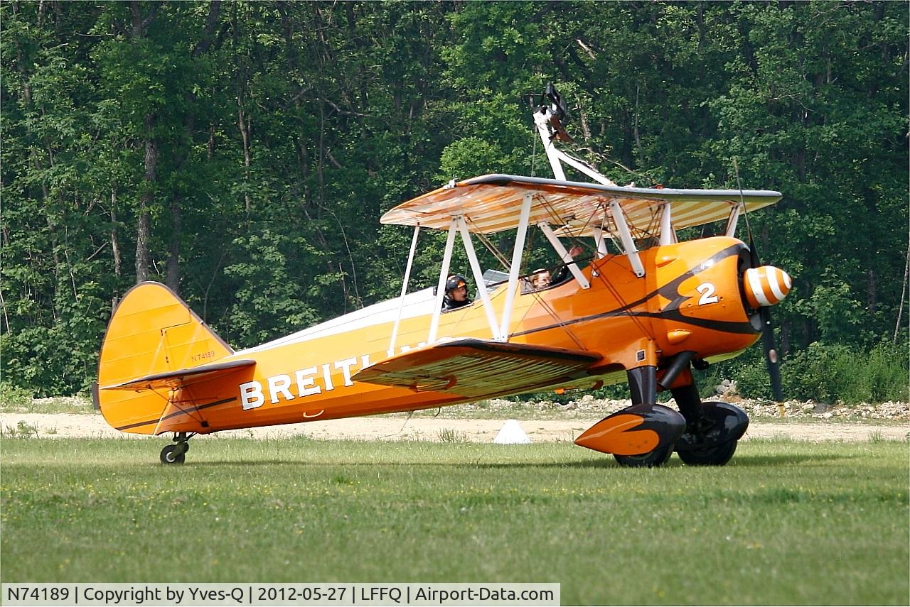 N74189, 1941 Boeing PT-17/R985 Kaydet (A75N1) C/N 75-717, Boeing A75N1(PT17), Taxiing, La Ferté-Alais airfield (LFFQ) Air show 2012