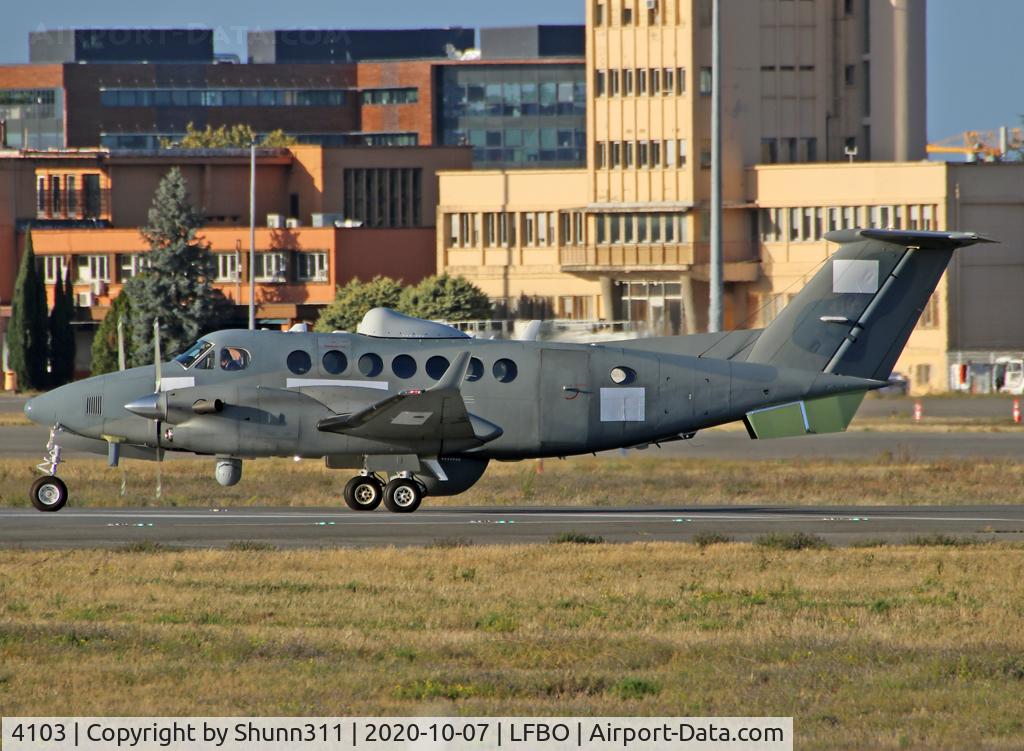 4103, 2012 Beech Super King Air 350 C/N FL-804, Line up rwy 32R for new test flight... Royal Saudi Air Force marks covered...