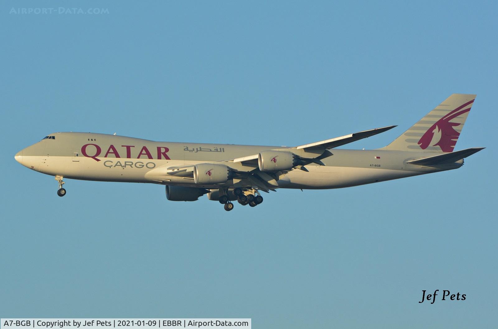 A7-BGB, 2017 Boeing 747-8F C/N 63199, Short final at Brussels Airport.