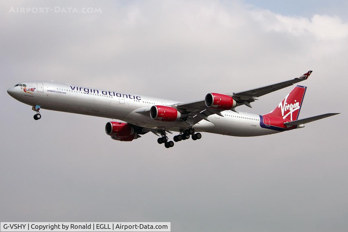 G-VSHY, 2002 Airbus A340-642 C/N 383, at lhr