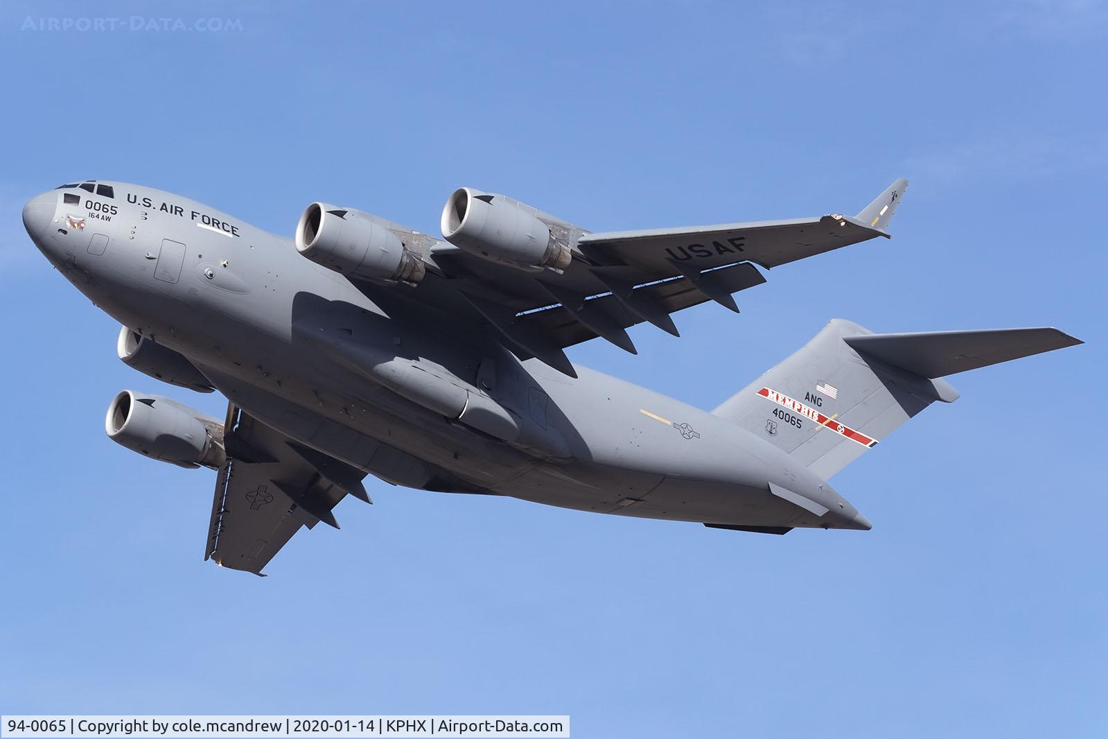 94-0065, 1994 McDonnell Douglas C-17A Globemaster III C/N 50025/F-24, ELVIS39 departing after overnighting from Nellis AFB dropping off 177TH FW supplies for Red Flag 21-1