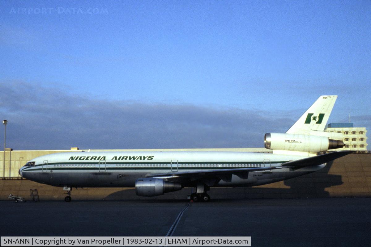 5N-ANN, 1976 McDonnell Douglas DC-10-30 C/N 46957, Nigeria Airways McDonnell Douglas DC-10-30 at Schiphol-Oost, 1983