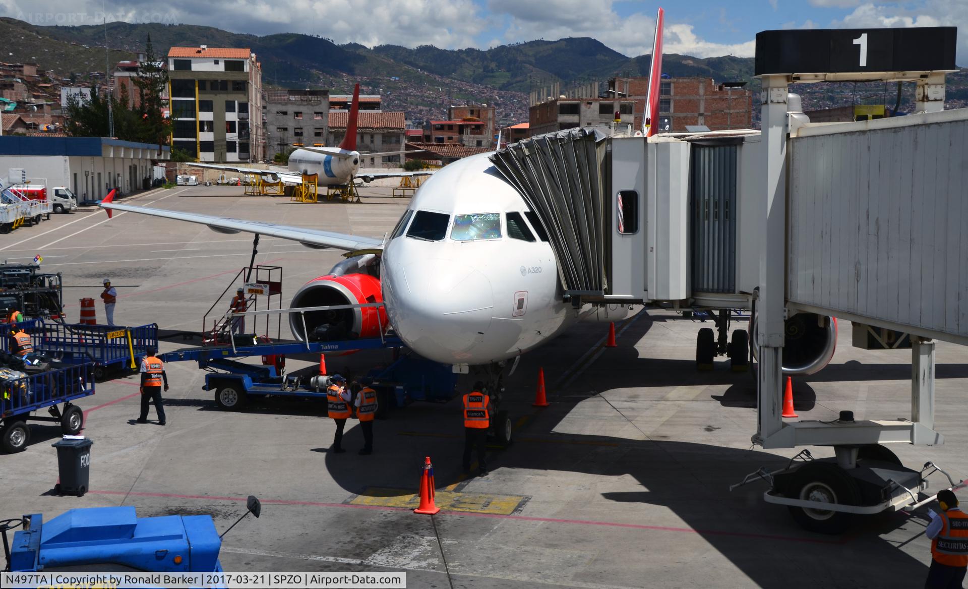 N497TA, 2008 Airbus A320-233 C/N 3378, At gate Cusco