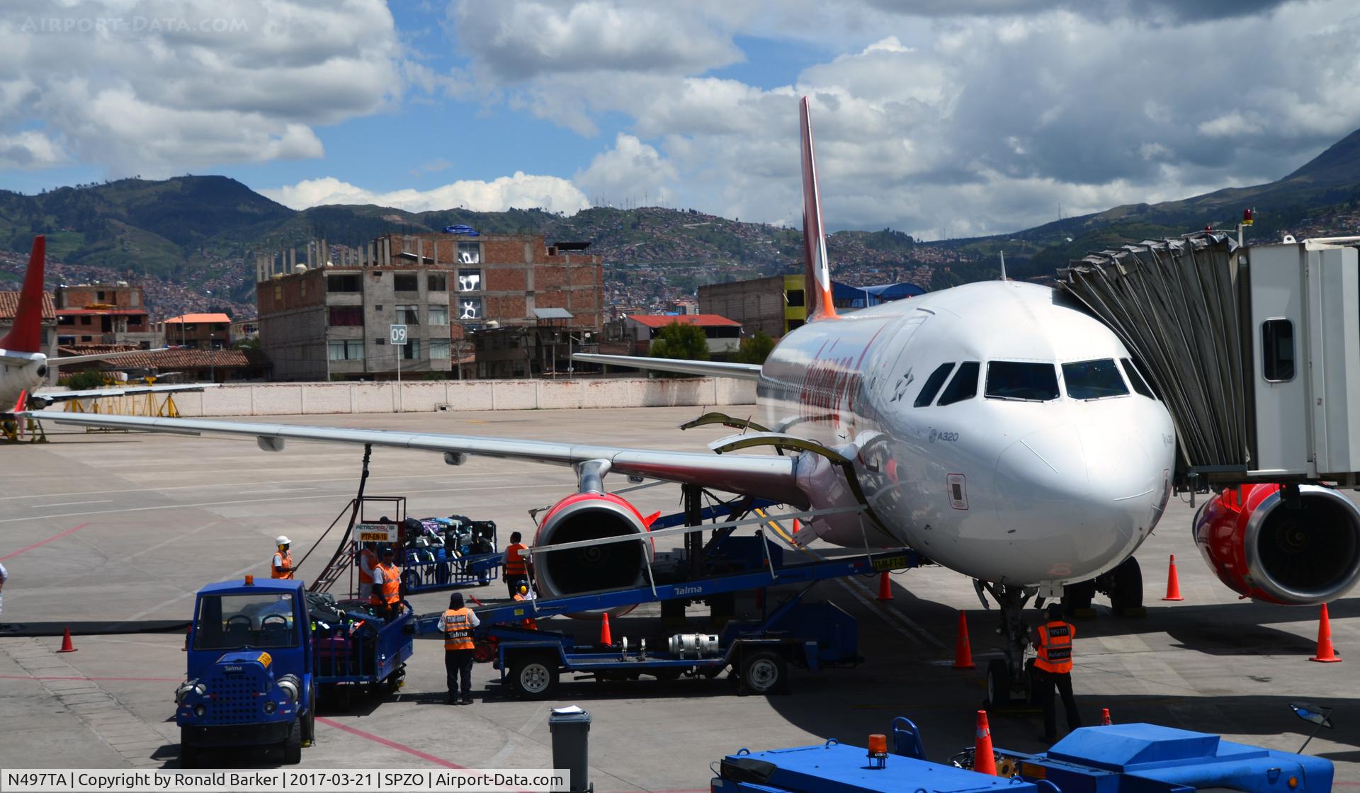 N497TA, 2008 Airbus A320-233 C/N 3378, At gate Cusco