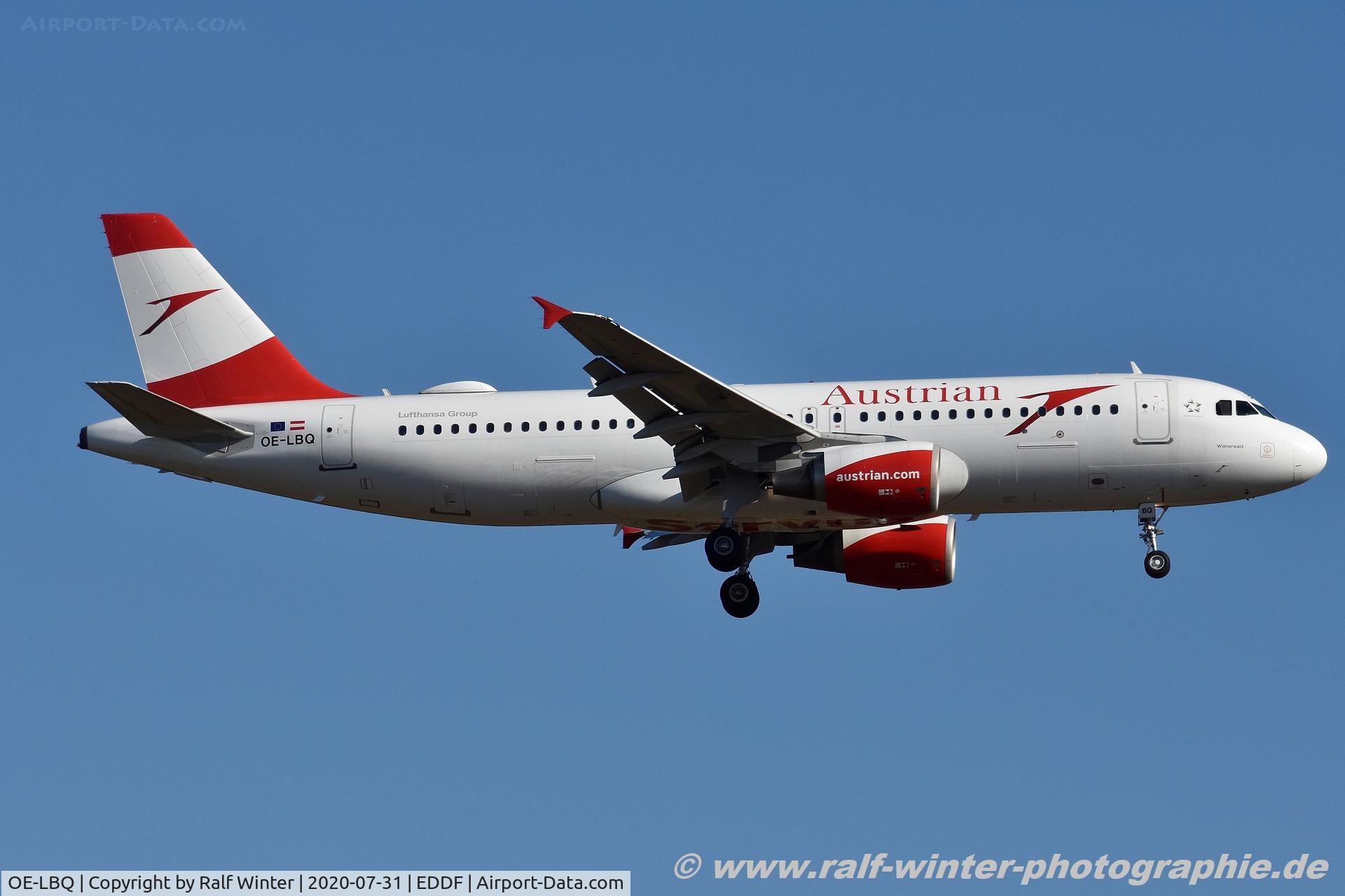 OE-LBQ, 1999 Airbus A320-214 C/N 1137, Airbus A320-214 - OS AUA Austrian Airlines 'Wienerwald' - 1137 - OE-LBQ - 31.07.2020 - FRA