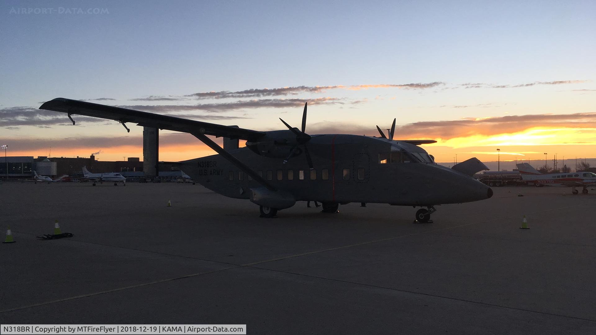N318BR, 1997 Short C-23C Sherpa C/N SH3402, C-23C N318BR (93-1318) waking up to an early morning sunrise at Amarillo, TX on her way to the Cactus Air Force Museum in Carson City. NV.