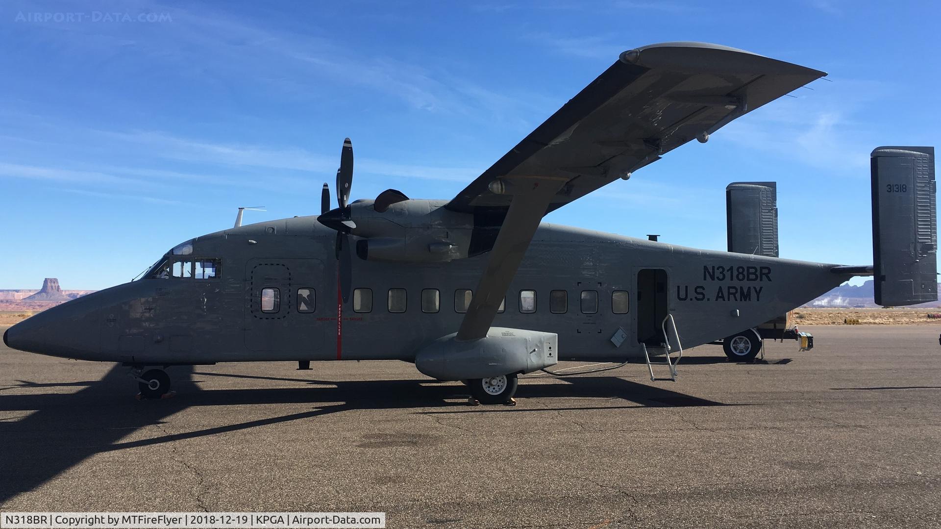N318BR, 1997 Short C-23C Sherpa C/N SH3402, C-23C N318BR (93-1328) soaking up the sunshine at Page, AZ on her way to the Cactus Air Force Museum in Carson City, NV.