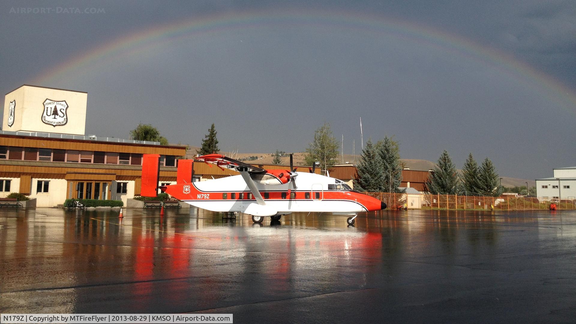 N179Z, 1985 Short SD3-30 200 (C-23A Sherpa) C/N SH-3109, C-23A N179Z (84-0462) On the Missoula Smokejumper Base ramp after a rain storm passed through.
