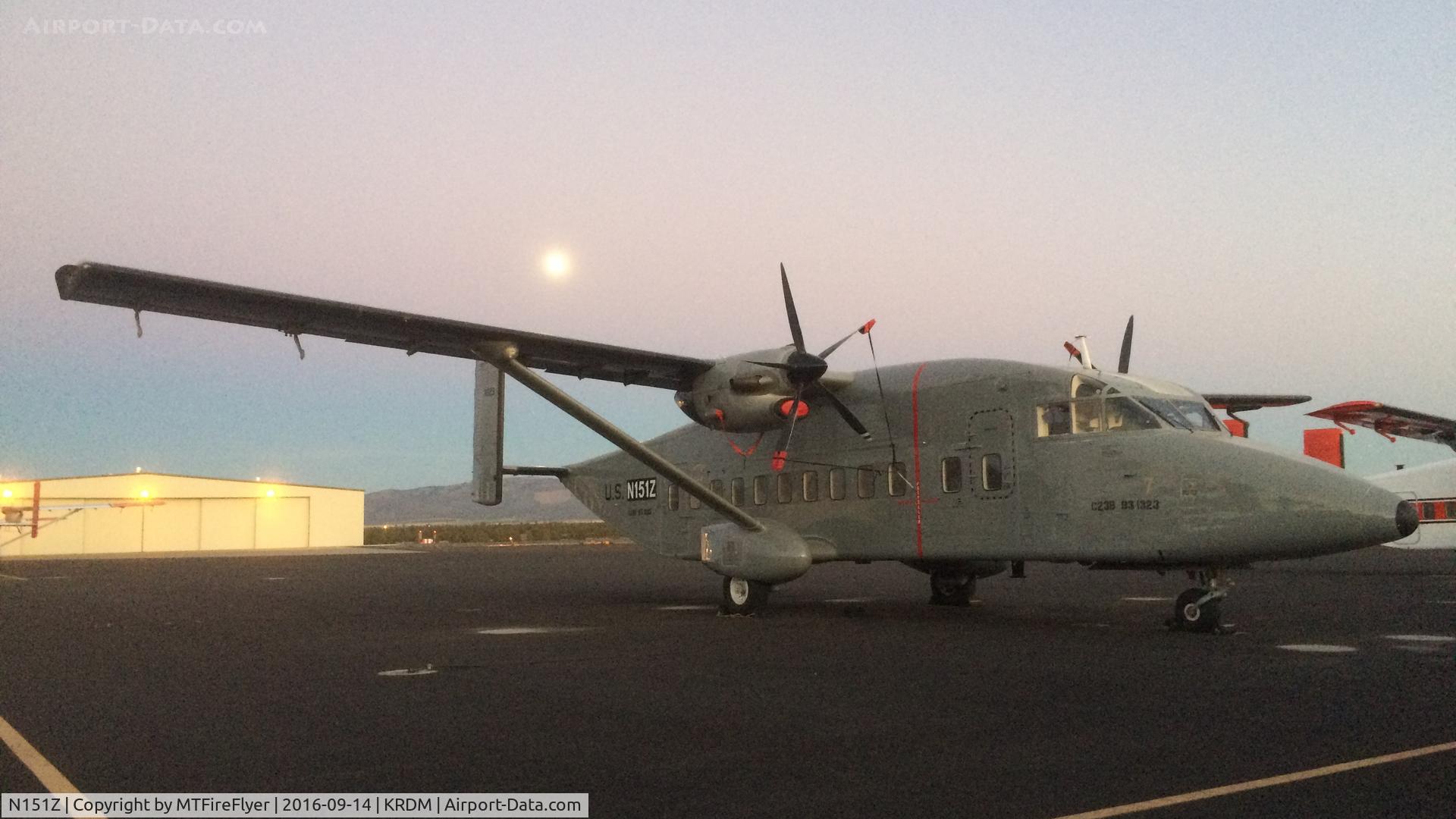 N151Z, 1997 Short SD3-60 (C-23C) C/N AK-007, C-23C Sherpa N151Z (93-1323) on the Redmond Smokejumper Ramp, Redmond, OR (KRDM/RDM).  Resting in the twilight a her final resting place becoming the lifeline for ten other Sherpas.