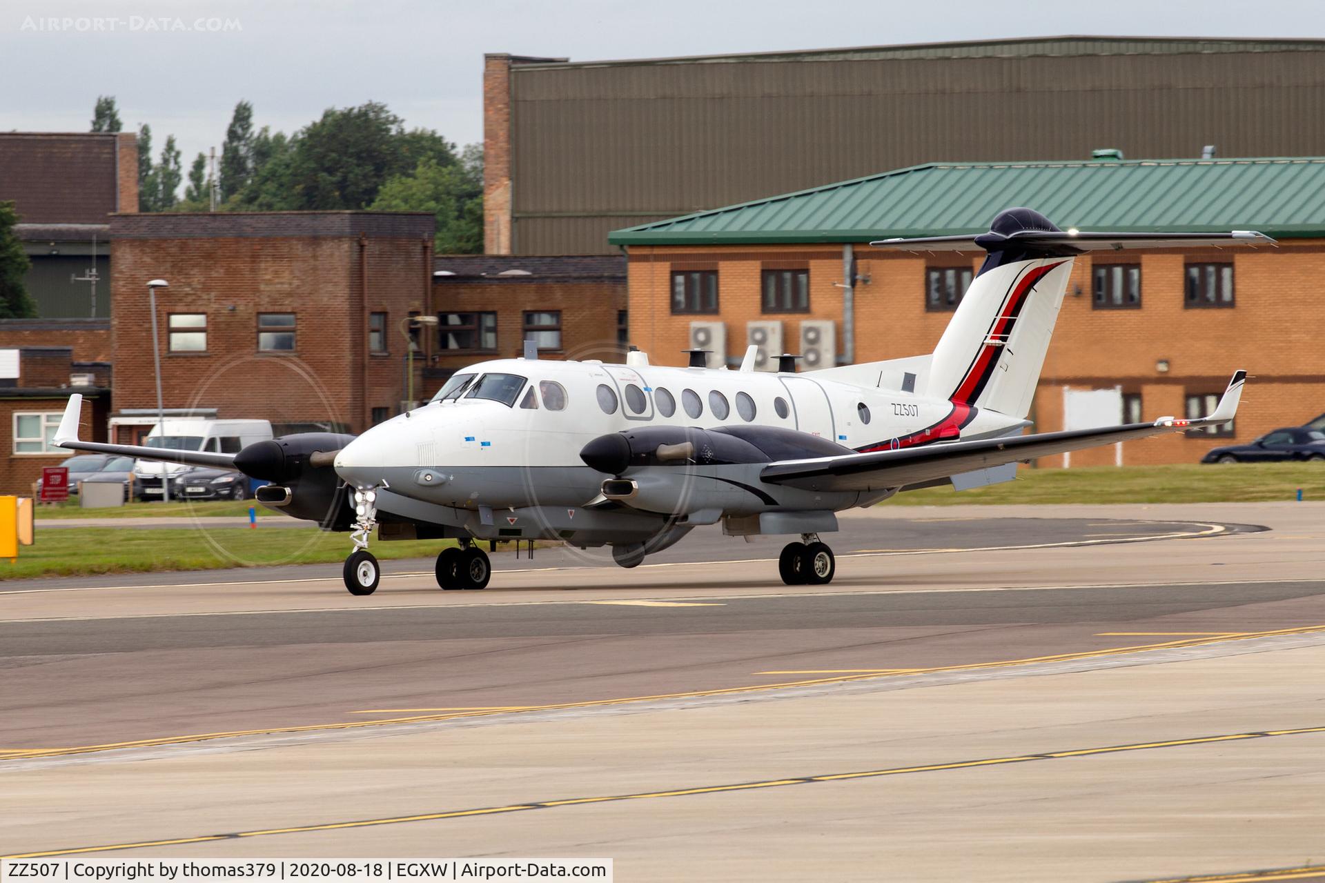 ZZ507, 2013 Beechcraft 350C Super King Air (B300C) C/N FM-55, Royal Air Force Hawker Beechcraft King Air 350C ZZ507 seen taxing for departure from RAF Waddington.