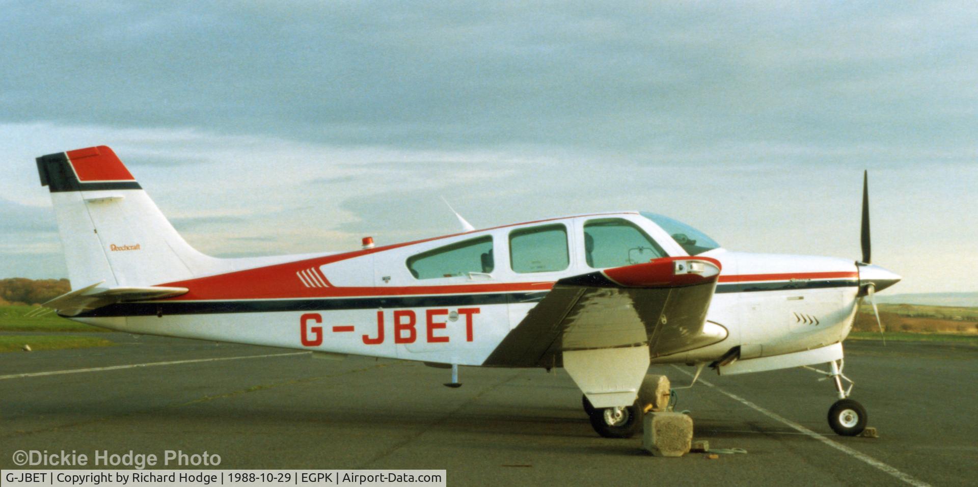G-JBET, 1988 Beech F33A Bonanza C/N CE-1273, On arrival at Prestwick for new owner Jack Bett.
