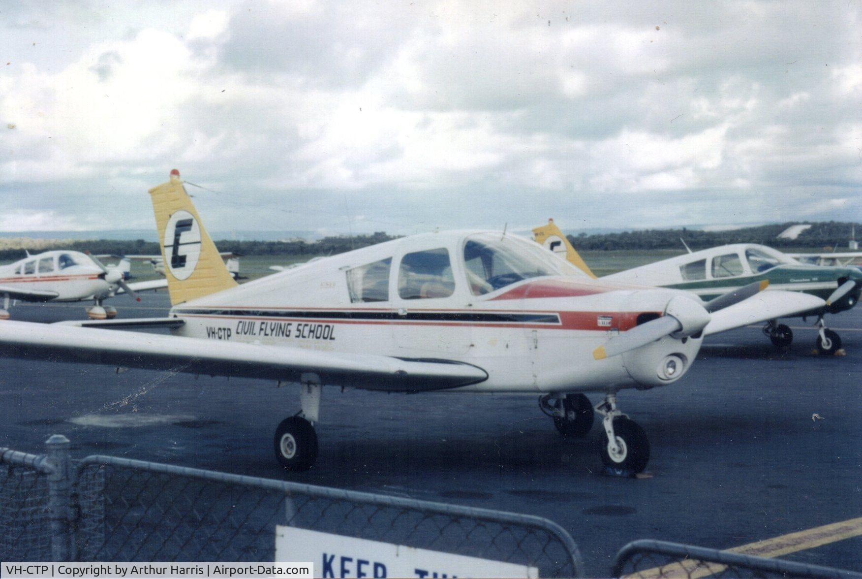 VH-CTP, 1969 Piper Piper PA-28-140 Cherokee C C/N 28-26592, VH-CTP on the apron outside what was then Civil Flying School with VH-CTL in the background at Jandakot Airport.  Photograph taken in the mid 1970's. It was a very nice aircraft to fly and spent a lot of time in the cockpit of this particular aircraft.