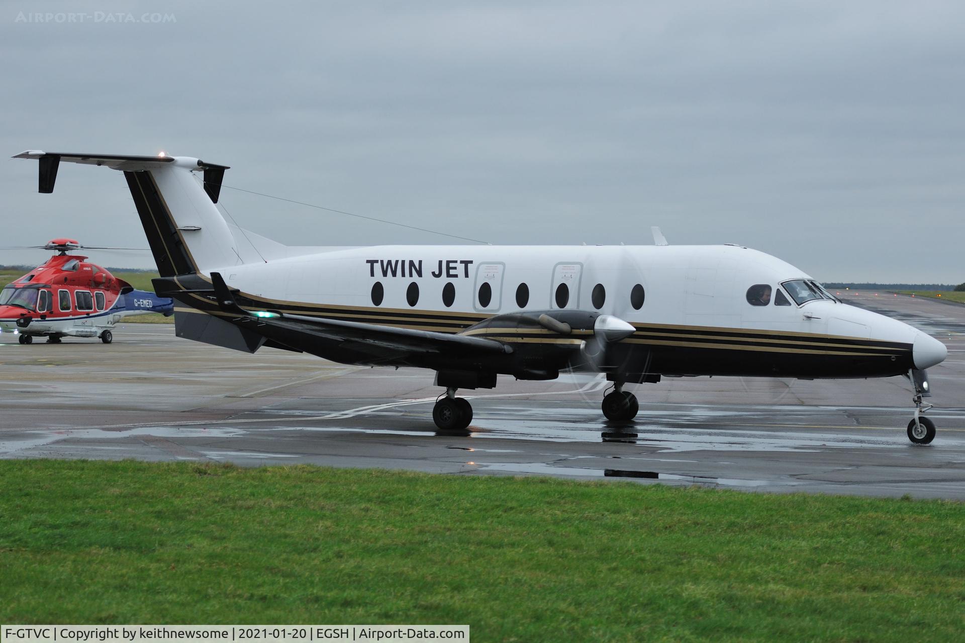 F-GTVC, 1998 Beech 1900D C/N UE-349, Leaving Norwich for Paris, Le Bourget.