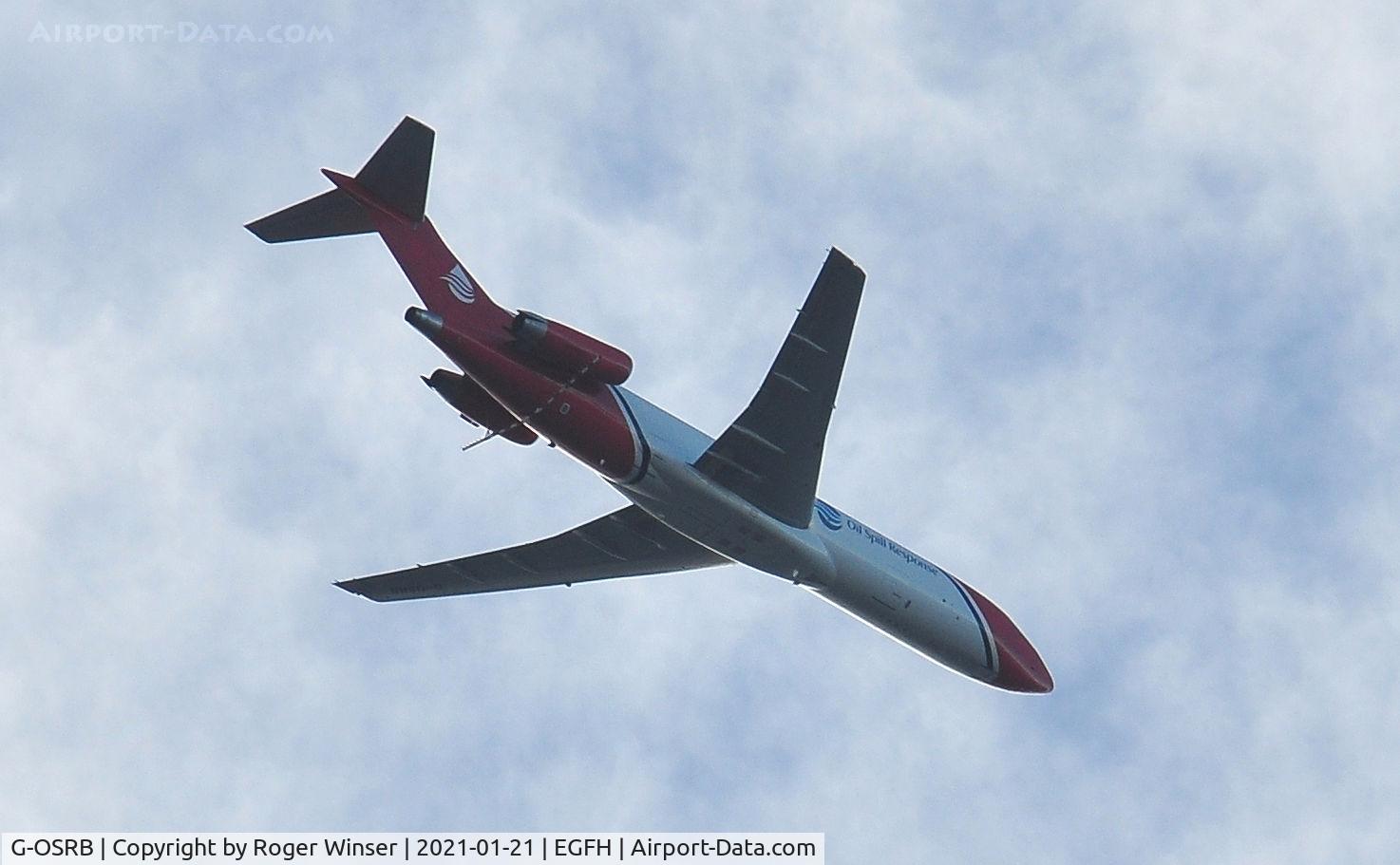 G-OSRB, 1983 Boeing 727-2S2F C/N 22929, SW bound at 7600 feet. Oil spill response aircraft operated by 2Excel Aviation.