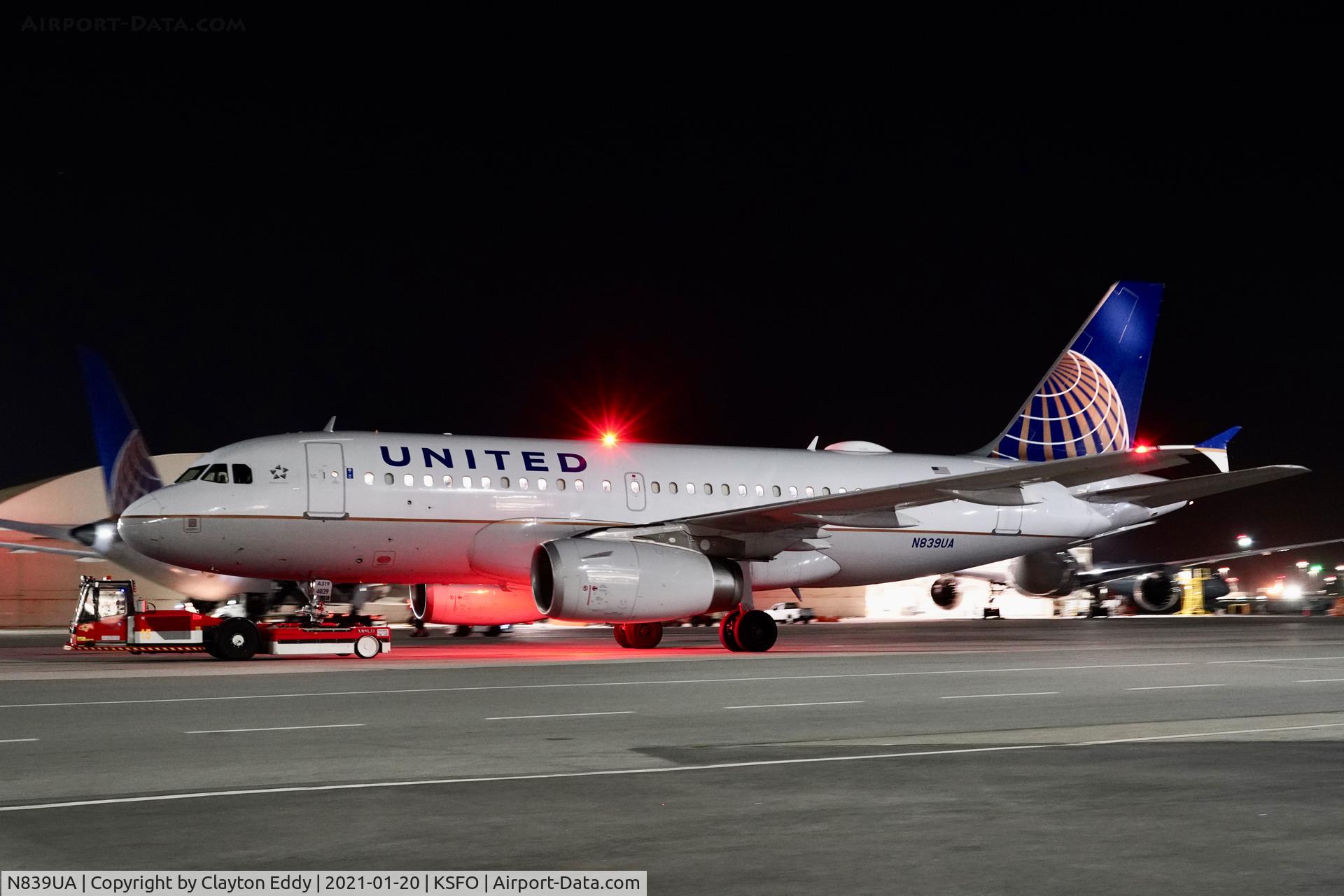 N839UA, 2001 Airbus A319-131 C/N 1507, SFO 2021.