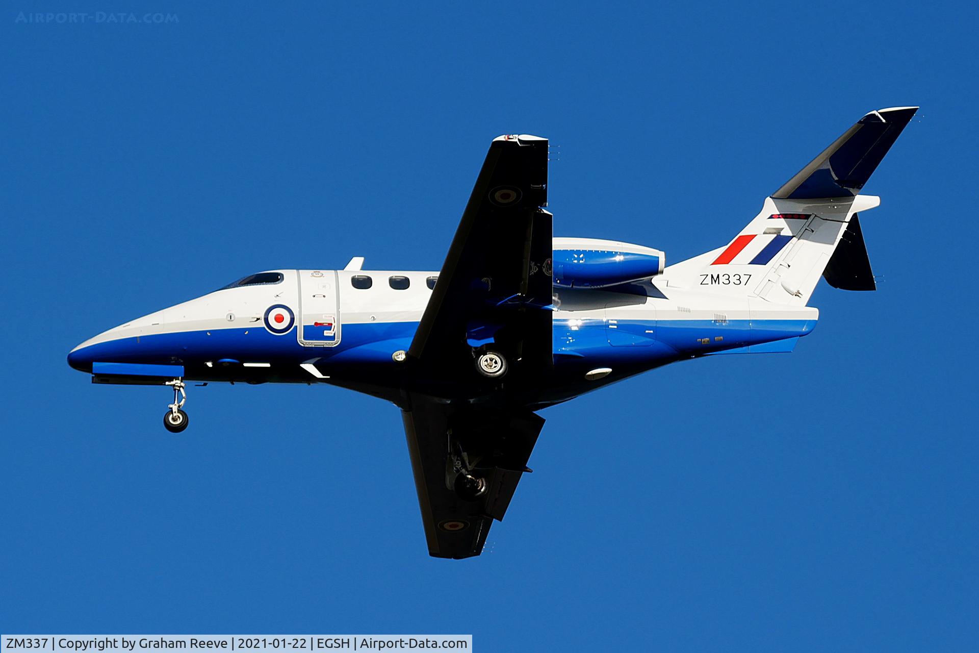 ZM337, 2017 Embraer EMB-500 Phenom 100 C/N 50000386, On approach to Norwich.