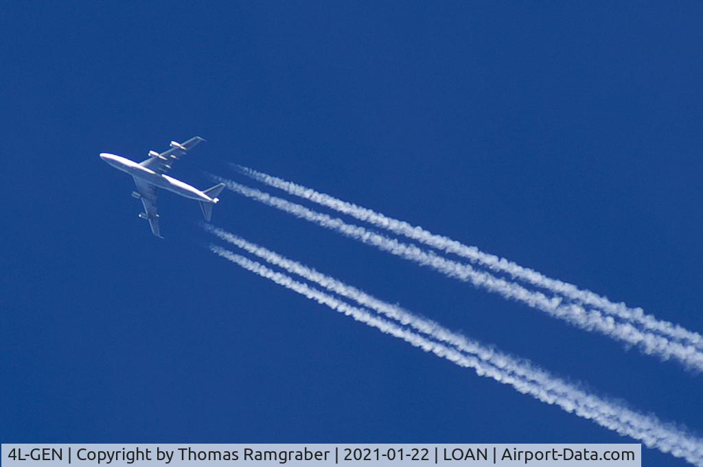 4L-GEN, 1987 Boeing 747-236SF C/N 23735, Geo Sky Boeing 747-200SF, at 31.000ft over LOAN
