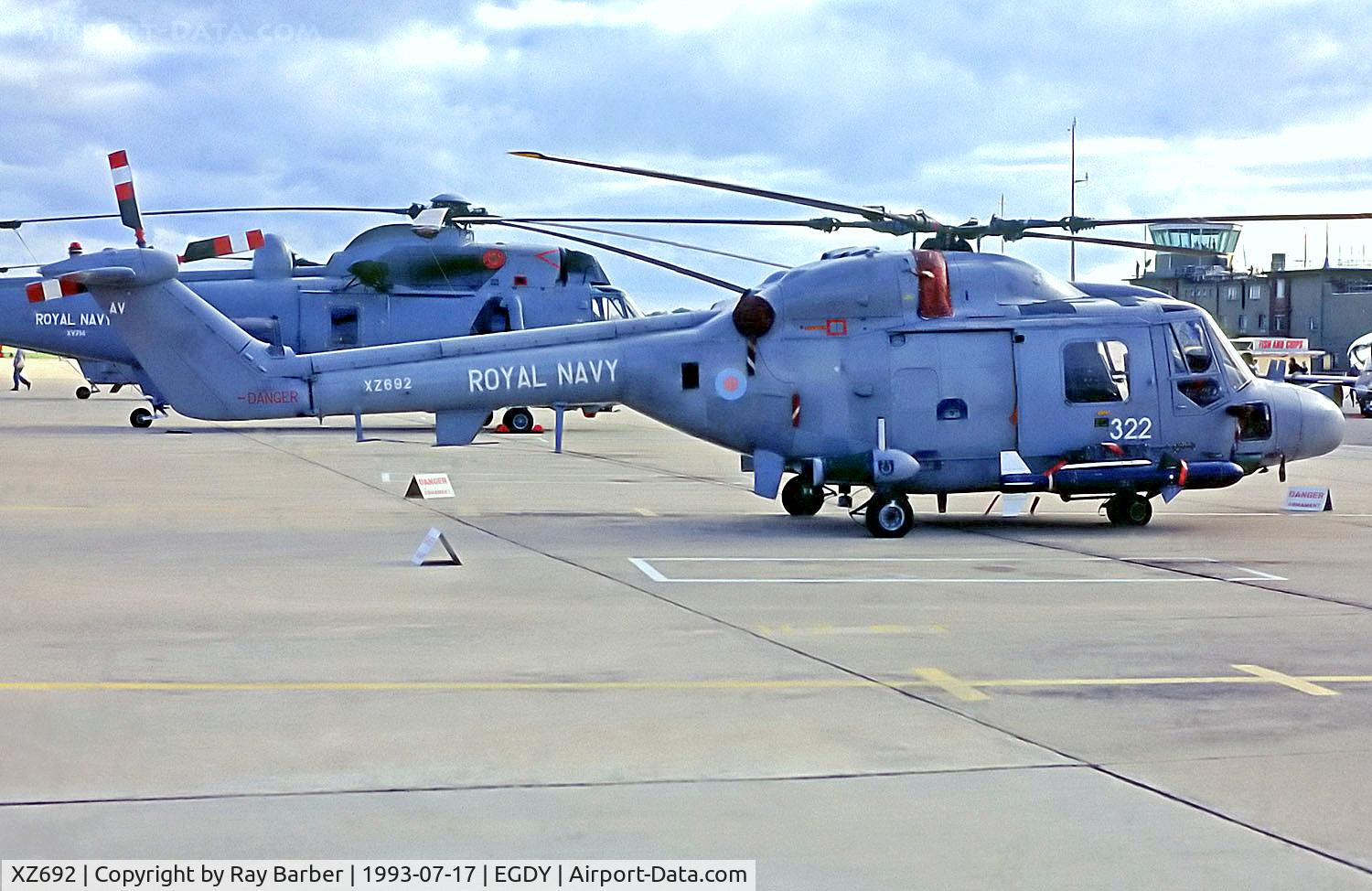 XZ692, 1979 Westland Lynx HAS.3S C/N 121, XZ692   Westland Lynx HAS.3S [121] (Royal Navy) RNAS Yeovilton~G 17/07/1993