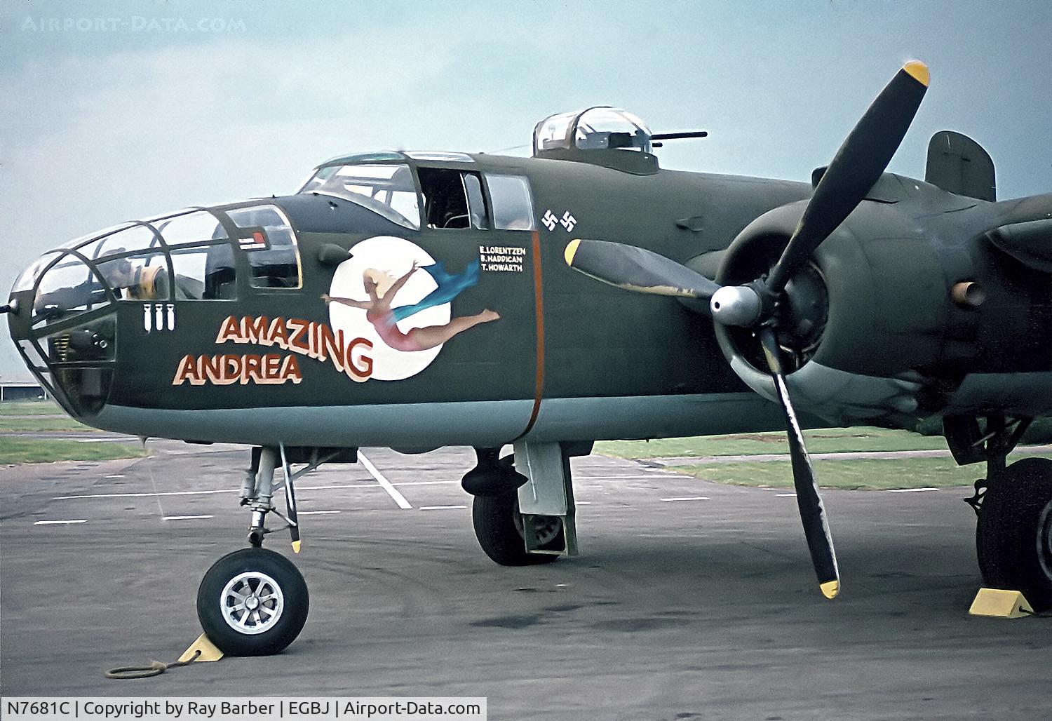 N7681C, 1944 North American TB-25N Mitchell C/N 108-47455 (44-86701), N7681C   (151790) North American TB-25N Mitchell [108-47455] Staverton~G  01/06/1978. Close up of nose art work.
