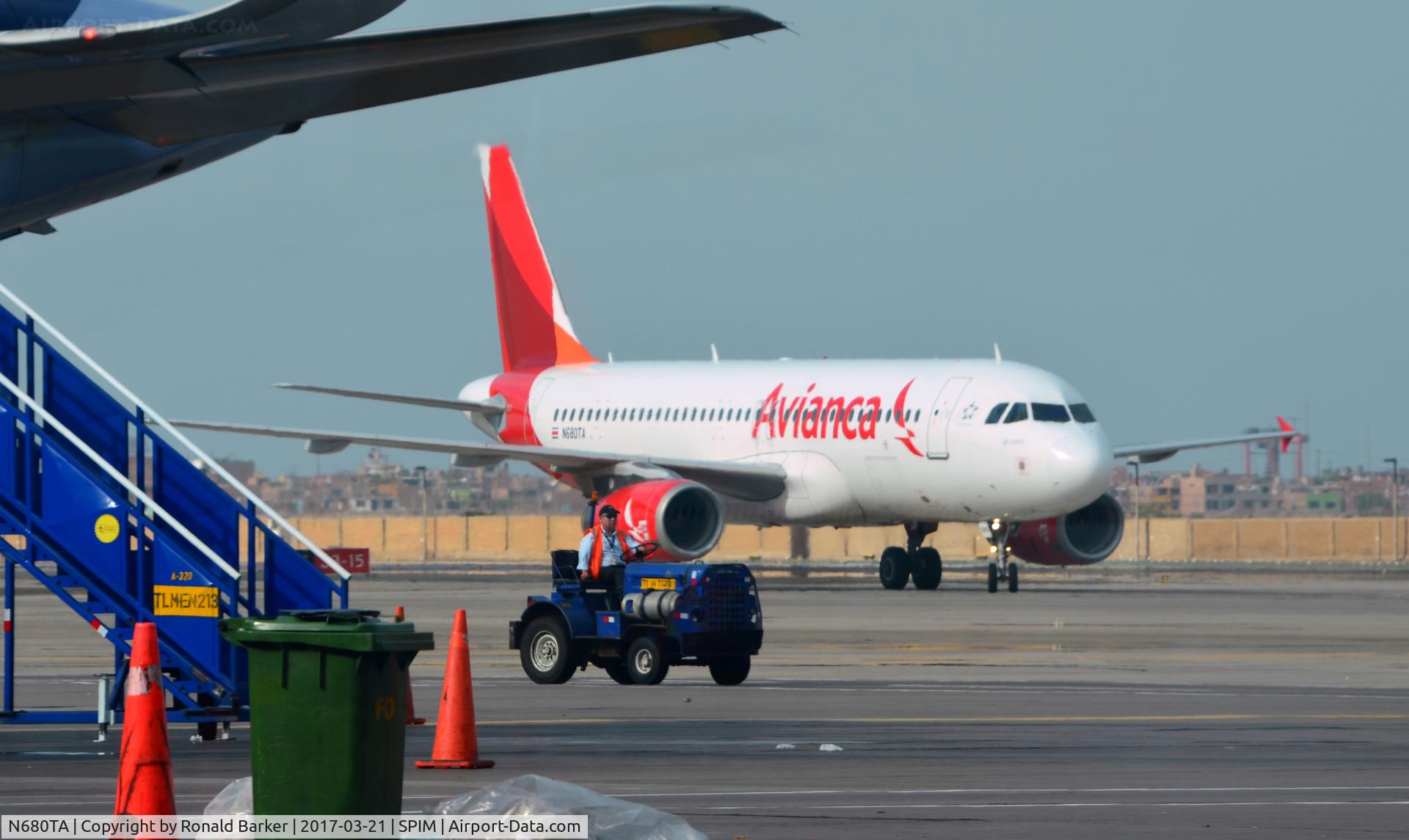 N680TA, 2008 Airbus A320-233 C/N 3538, Taxi to park Lima
