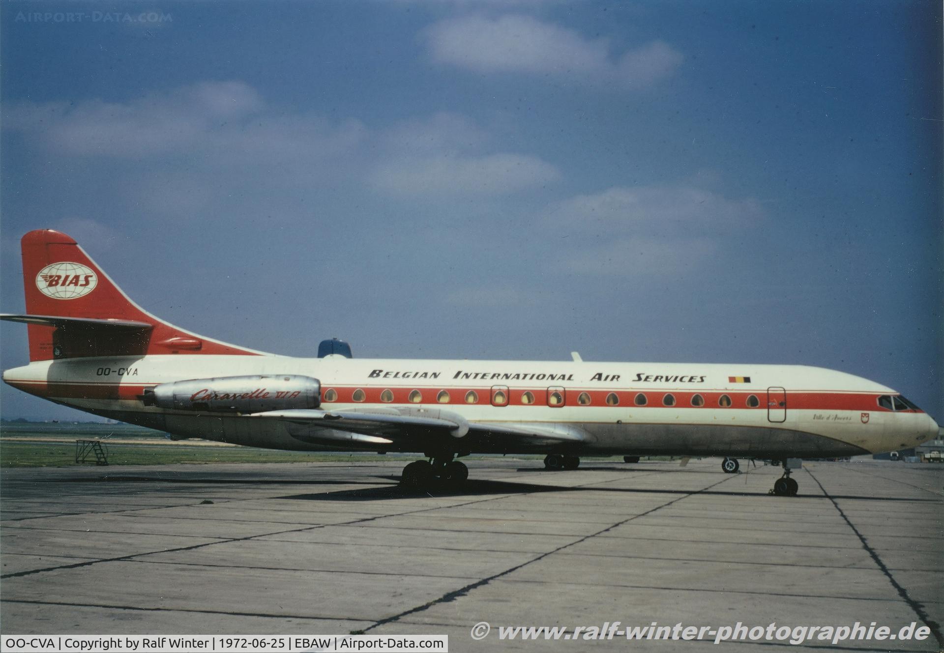 OO-CVA, 1961 Sud Aviation SE-210 Caravelle VI-R C/N 97, Sud Aviation SE-210 VI - Belgian Intenational Air Services 'Stadt Antwerpen' - 97 - OO-CVA - 25.06.1972