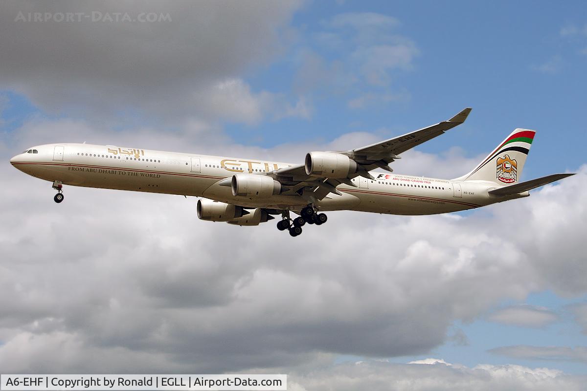A6-EHF, 2007 Airbus A340-642X C/N 837, at lhr