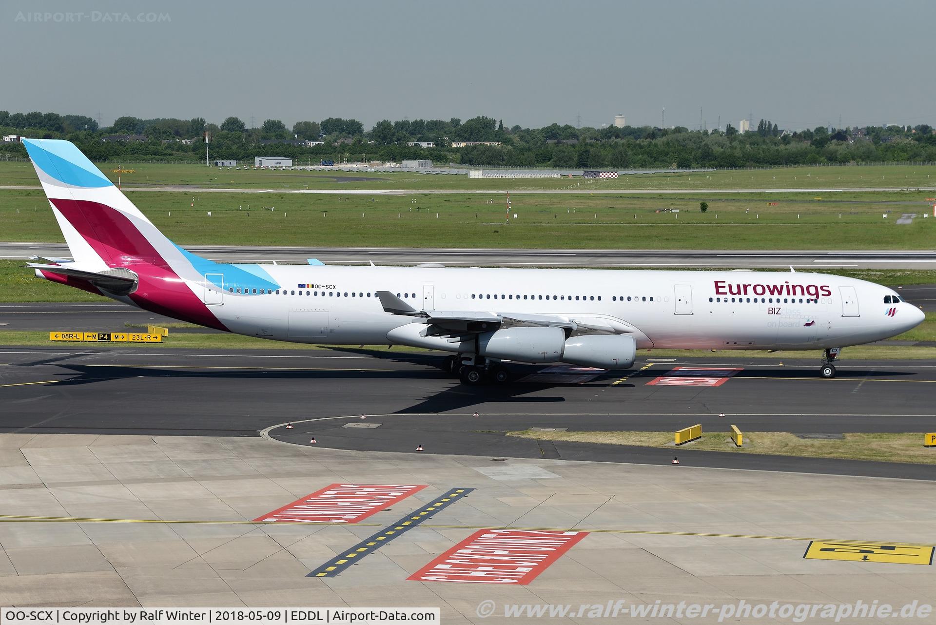 OO-SCX, 2000 Airbus A340-313X C/N 354, Airbus A340-343 - EW EWG Eurowings opby BEL Brussels Airlines - 354 - OO-SCX - 09.05.2018 - DUS