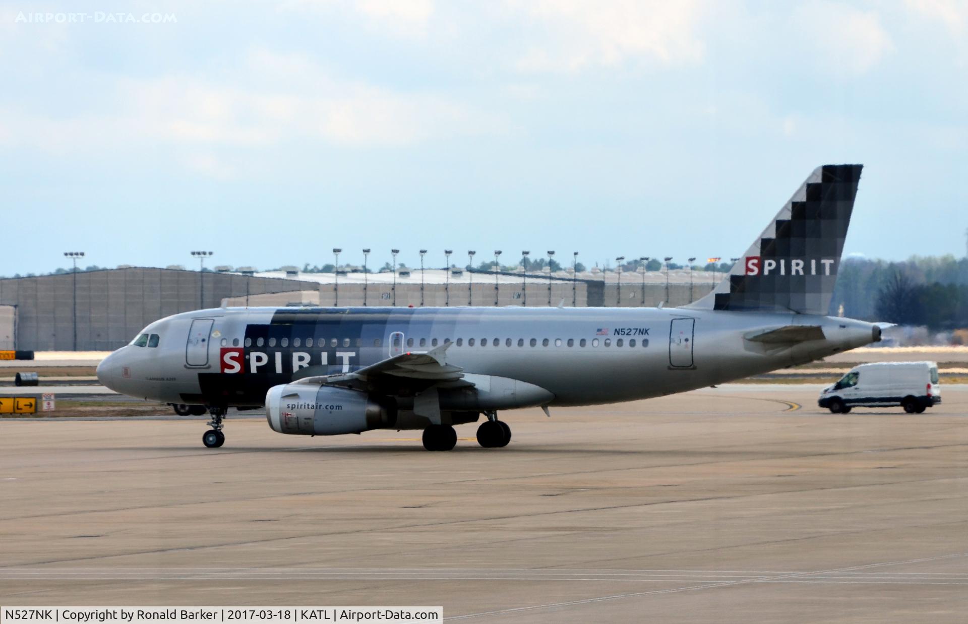 N527NK, 2007 Airbus A319-132 C/N 2978, Taxi to park Atlanta