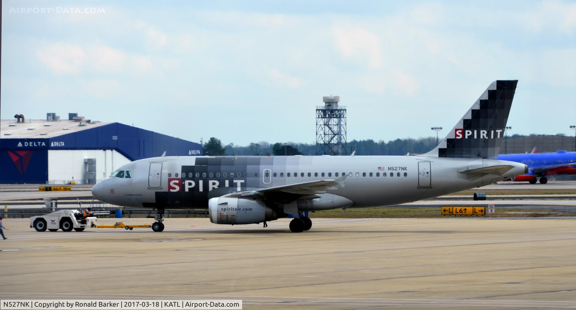 N527NK, 2007 Airbus A319-132 C/N 2978, Pushback Atlanta