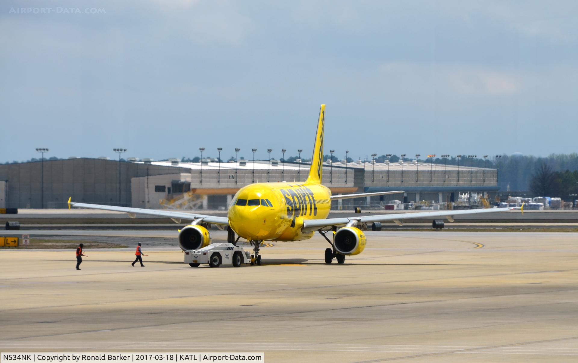 N534NK, 2008 Airbus A319-132 C/N 3395, Pushback Atlanta
