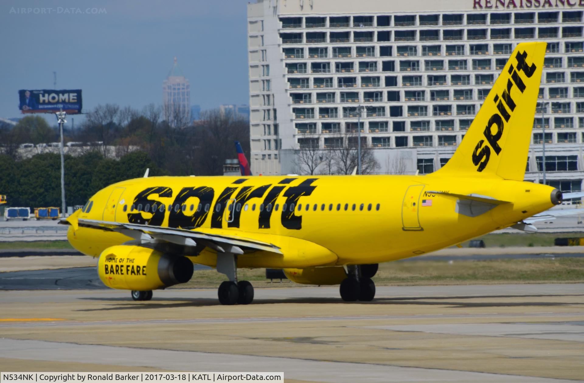 N534NK, 2008 Airbus A319-132 C/N 3395, Taxi Atlanta