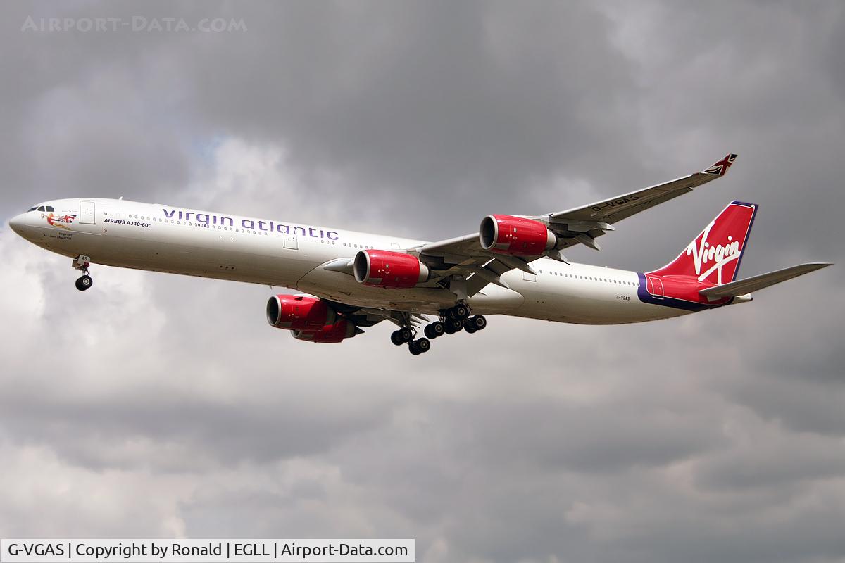G-VGAS, 2005 Airbus A340-642 C/N 639, at lhr