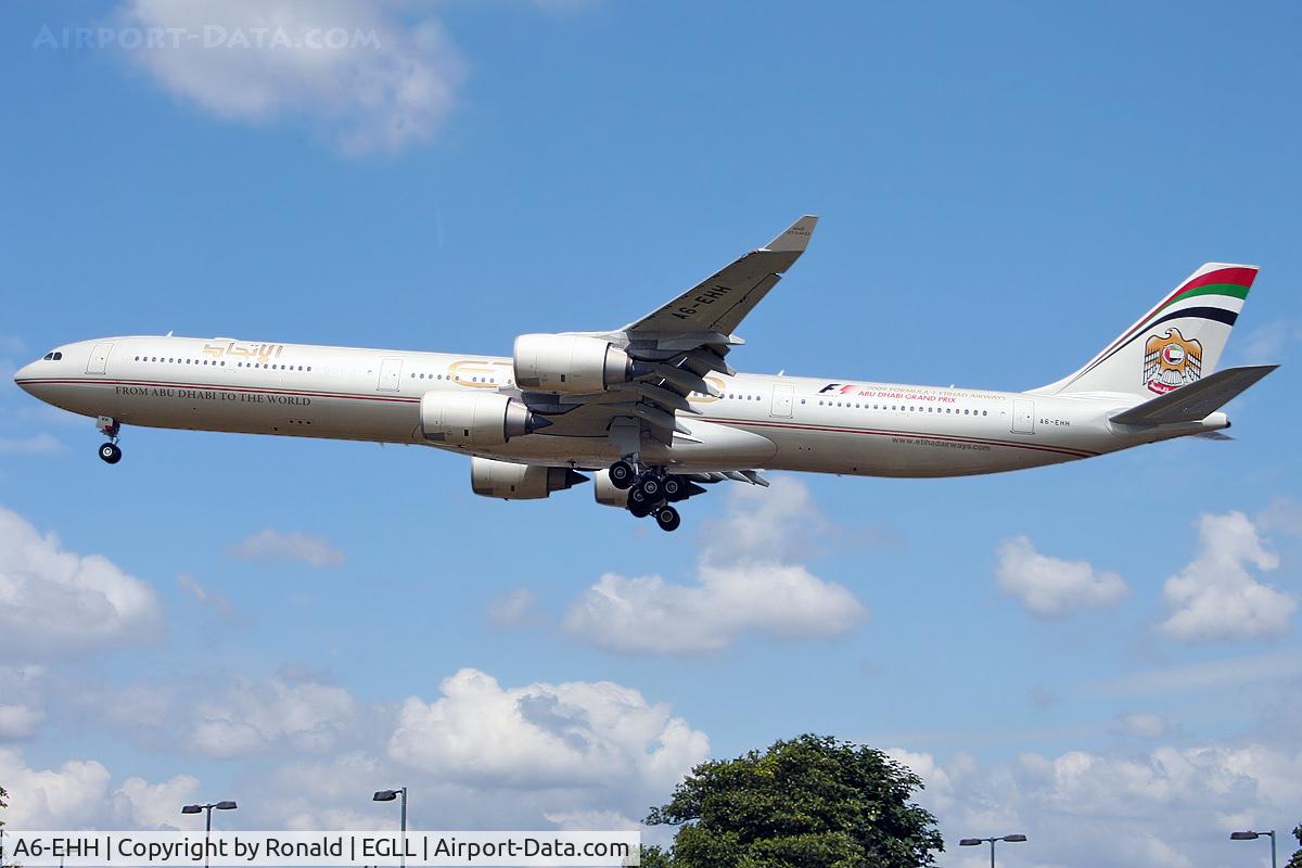 A6-EHH, 2007 Airbus A340-642X C/N 870, at lhr
