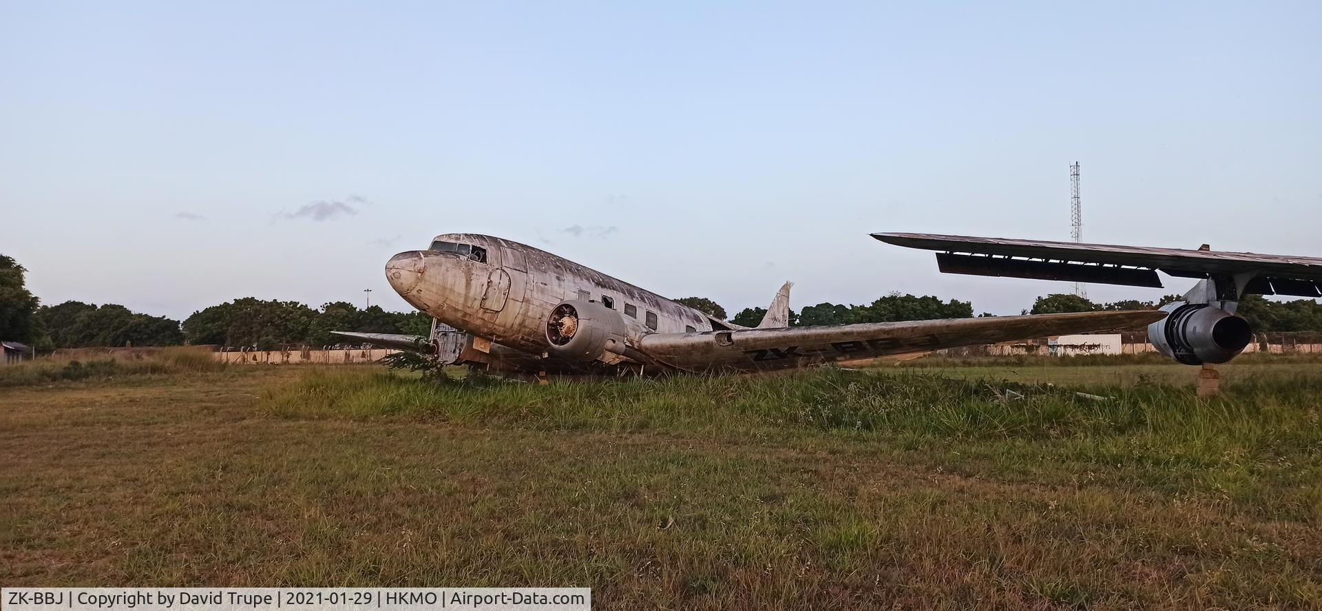ZK-BBJ, 1945 Douglas DC-3 C/N 34222, January 29th 2021 Mombasa Airport
Dilapidated, no engines.
A sad sight to see.  Why was this bird left to decay?