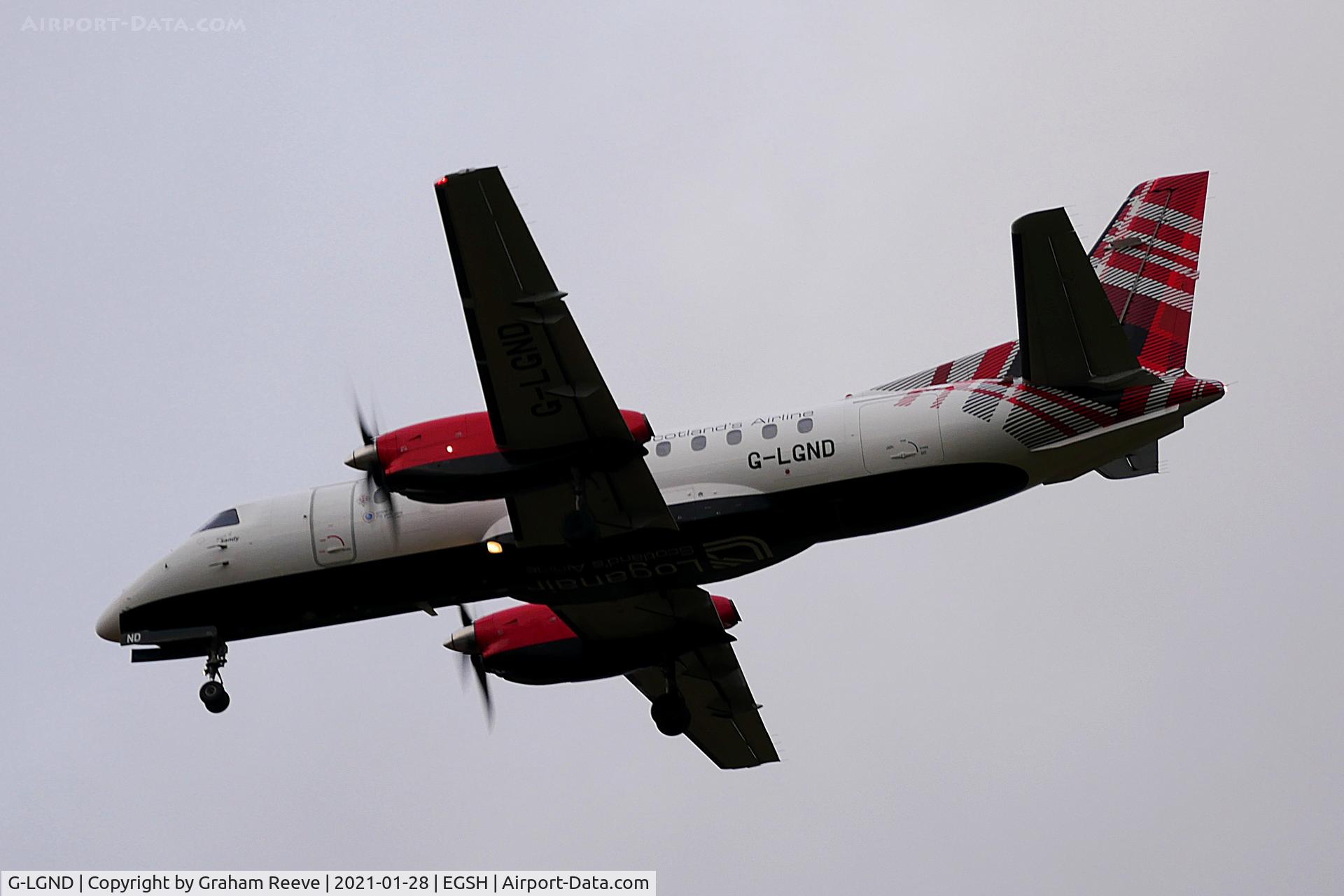G-LGND, 1989 Saab SF340B C/N 340B-169, On approach to Norwich.