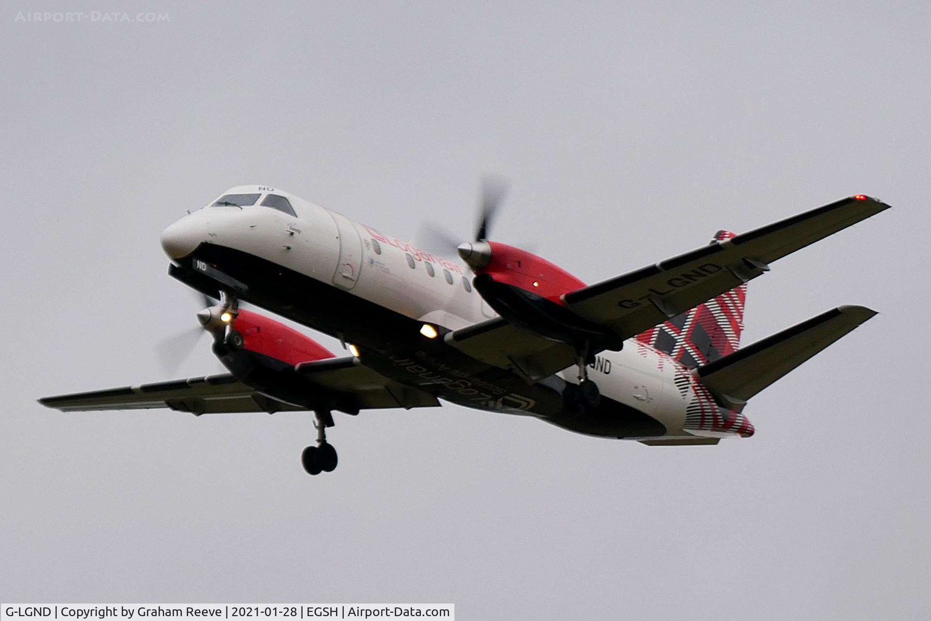 G-LGND, 1989 Saab SF340B C/N 340B-169, On approach to Norwich.