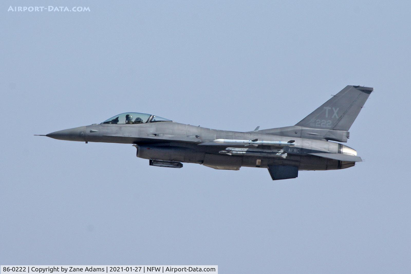 86-0222, 1986 General Dynamics F-16C Fighting Falcon C/N 5C-328, 301st F-16 departing NAS Fort Worth