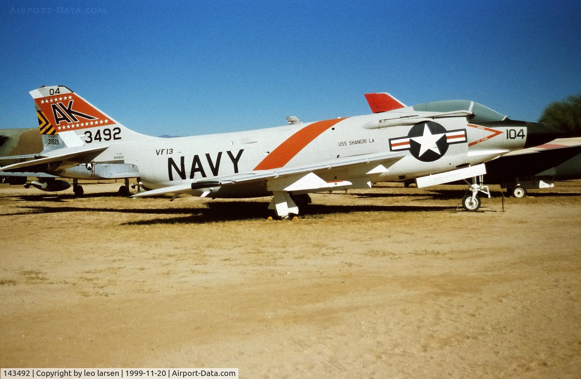 143492, 1956 McDonnell F3H-2 Demon C/N 370, Pima Air Museum 20.11.1999 services onbord Aircraft carrier   
Changri-La 1944-1988