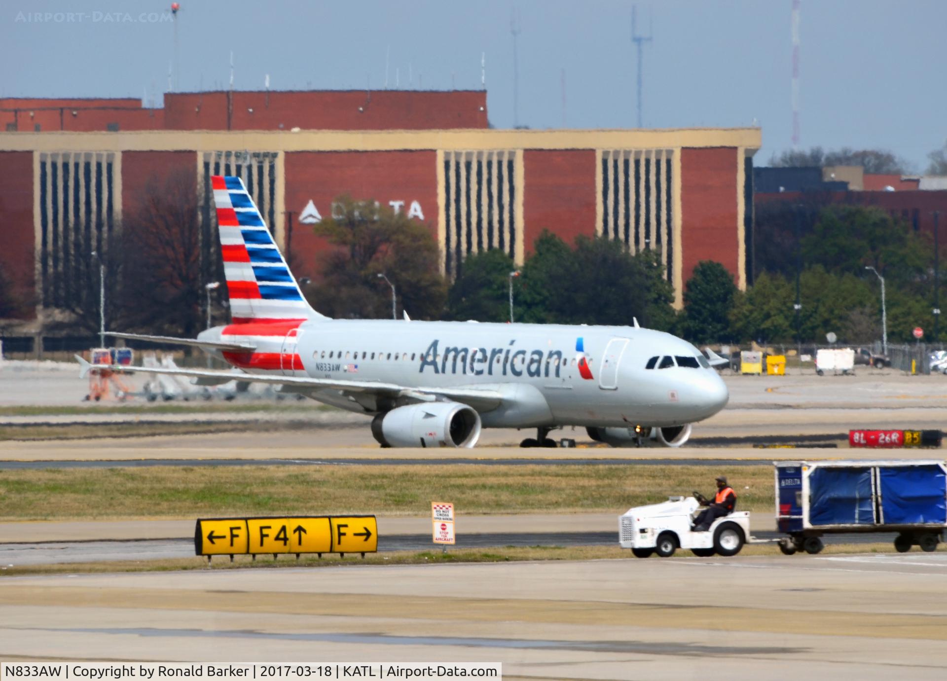 N833AW, 2002 Airbus A319-132 C/N 1844, Taxi to park Atlanta
