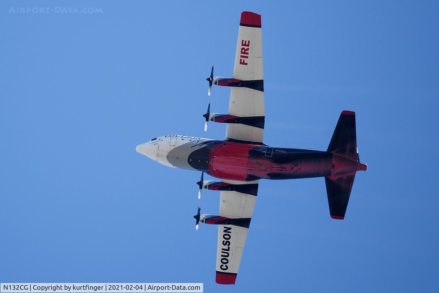 N132CG, 1969 Lockheed C-130H Hercules C/N 382-4338, Coulson Fire Lockheed C-130H cn 382-4338. Rego N132CG   heading with a full load of fire retardant to bush fire about 30 kms North-East of Kingsly, Western Australia  04 February 2021.