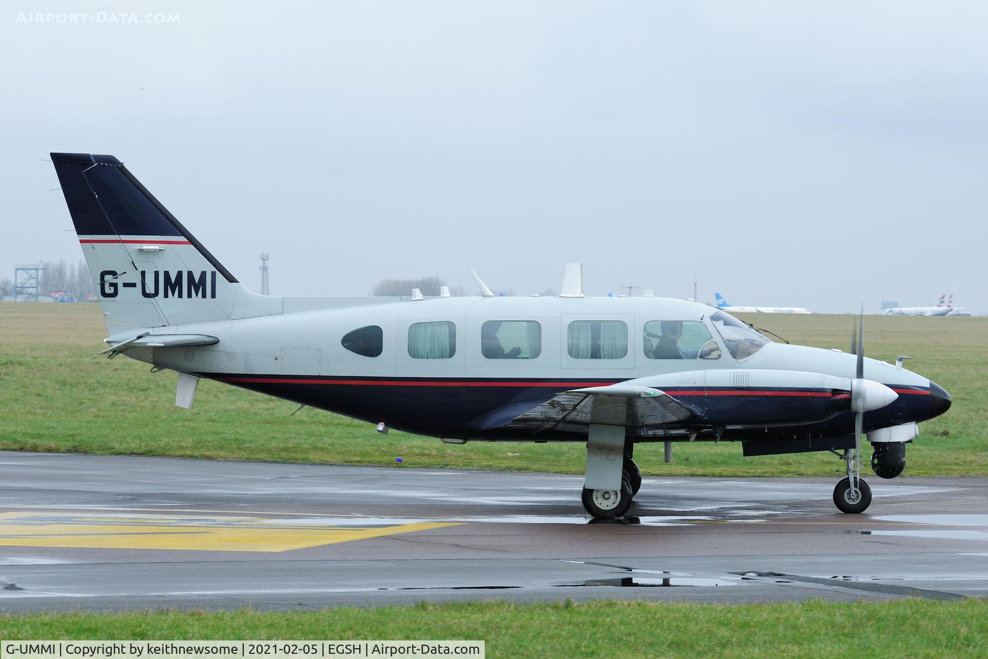 G-UMMI, 1979 Piper PA-31-310 Navajo Navajo C/N 31-7912060, Leaving Norwich for Rotterdam with added surveillance equipment.